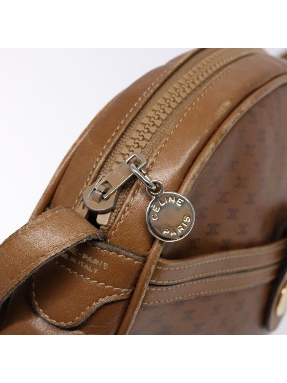 Authentic CELINE Macadam Canvas Shoulder Bag Leather Brown Gold - Picture 2 of 16